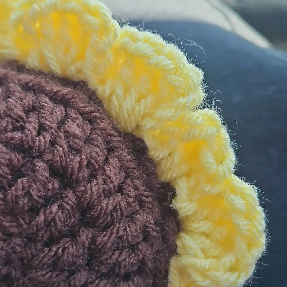 Hand Crafted Yellow Brown Boho Crochet Sunflower Brooch Floral Pin Bag Charm 6